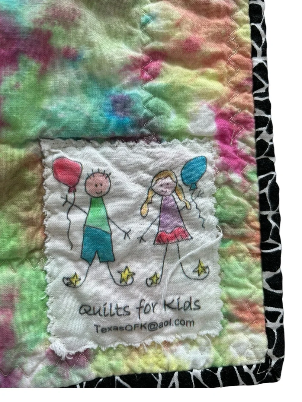 Handmade Colorful Patchwork Quilt with Watercolor Squares and Tie Dye Backside
